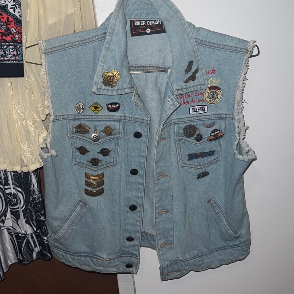 Women's Biker Design Vintage Denim Blue Vest Made In Turkey